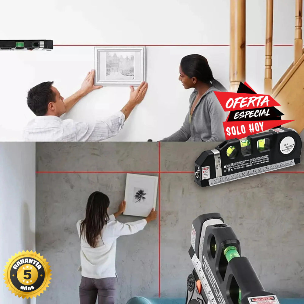 Level PRO™ 4 en 1 - Divide el esfuerzo de tu trabajo entre 4. (Mide, nivela, puntea y aplica laser para medidas difíciles).