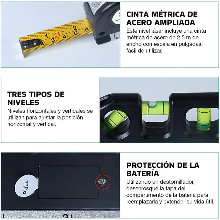 Level PRO™ 4 en 1 - Divide el esfuerzo de tu trabajo entre 4. (Mide, nivela, puntea y aplica laser para medidas difíciles).
